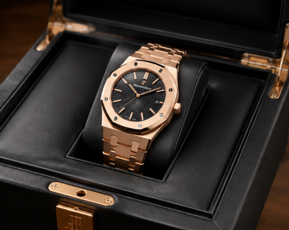 Reloj Rose Gold presentado en su estuche abierto